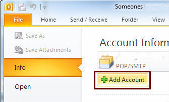 Add Account - MS Office 2010